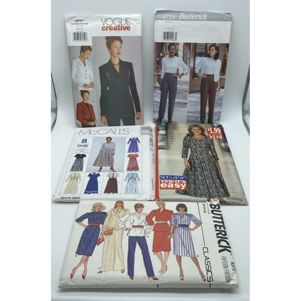Vintage 90s Lot of 5 Sewing Patterns Women's Skirts Tops Jackets Dresses